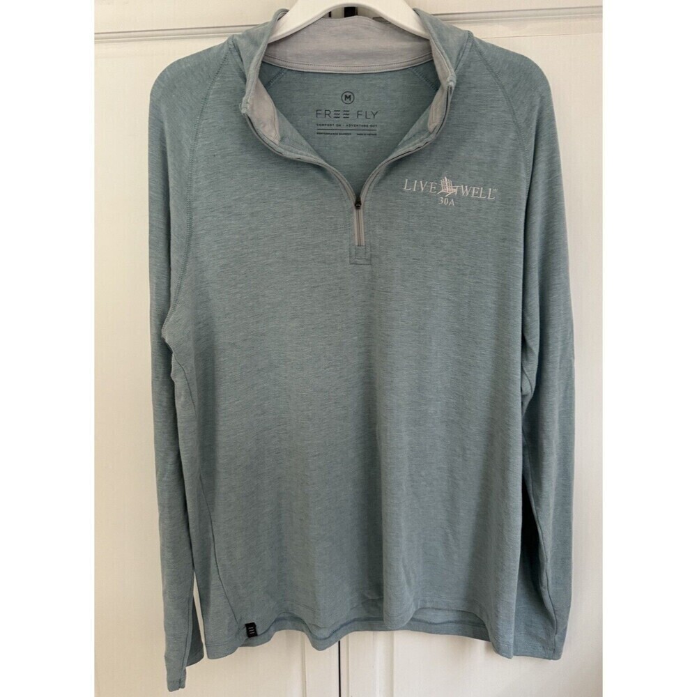 Free Fly Bamboo Flex Quarter Zip Pullover Shirt aqua blue Men's medium LIVE WELL
